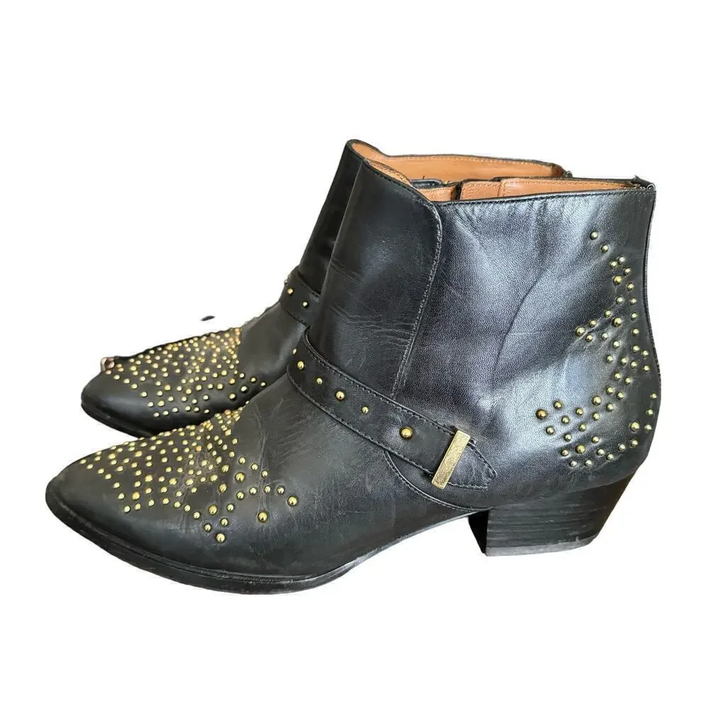 & OTHER STORIES Stud Ankle Boots Leather Black & Gold Size 41
